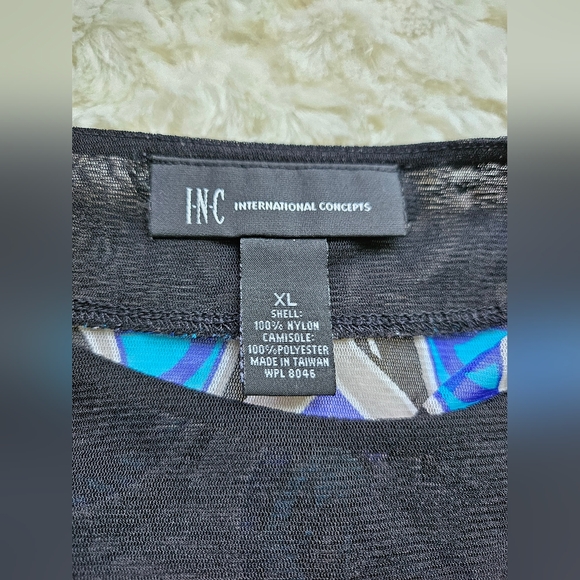 INC International Concepts Sheer Shirt Shell, Blue Black Paisley, Size XL - Picture 11 of 11